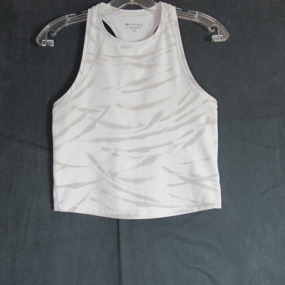 Athleta Shanti Crop Tank Womens XS White Grey Zebra Athletic Yoga Racerback